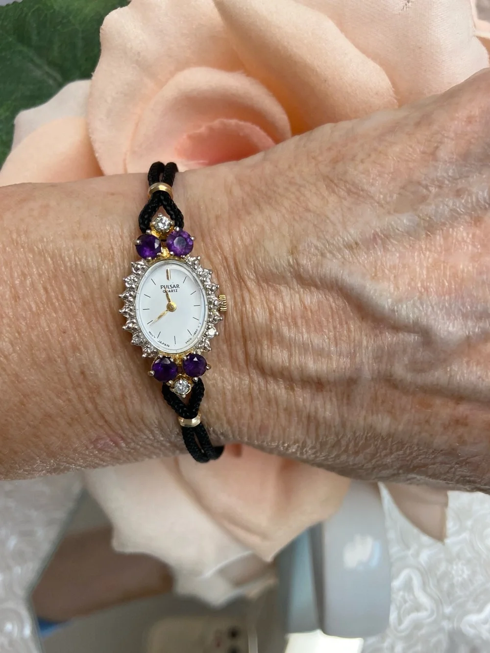 Vintage Pulsar by Seiko Diamond and Amethyst Accented Cocktail Watch
